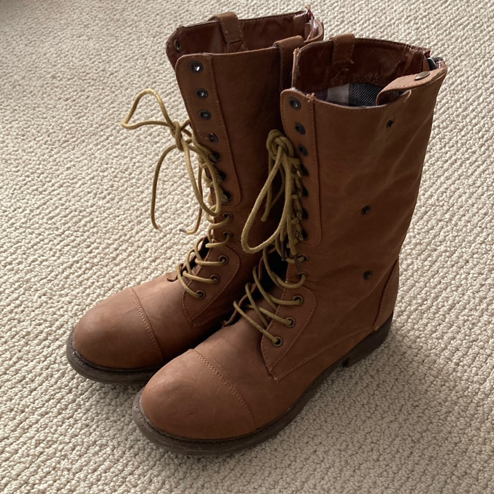 Cathy Jean Vegan Leather Brown Convertible Lace-Up Combat Boots Size 8 GUC